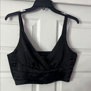 Forever 21 Black Satin Cropped Blouse
